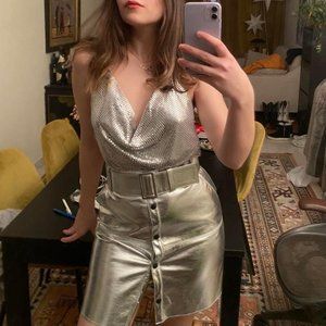 MSGM Metallic Leather Skirt NWT